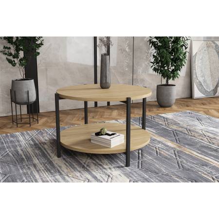 Nowoczesny, okrągły stolik kawowy 65 cm – Styl loft, dwupoziomowy MILANO M14